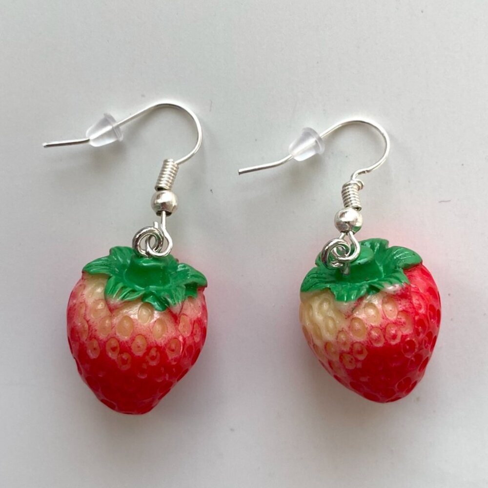 Handmade STAINLESS STEEL Strawberry Earrings Whimsical Fairy Fruit Novelty Gift